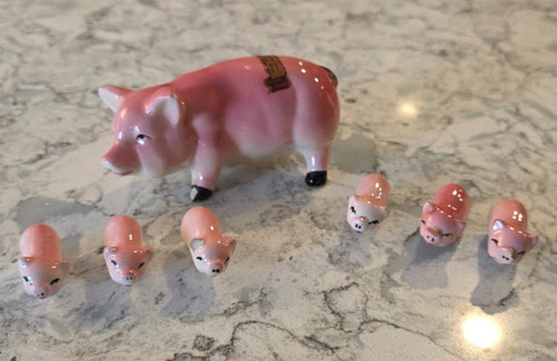 Vintage ceramic pink pig pigs - ceramic,